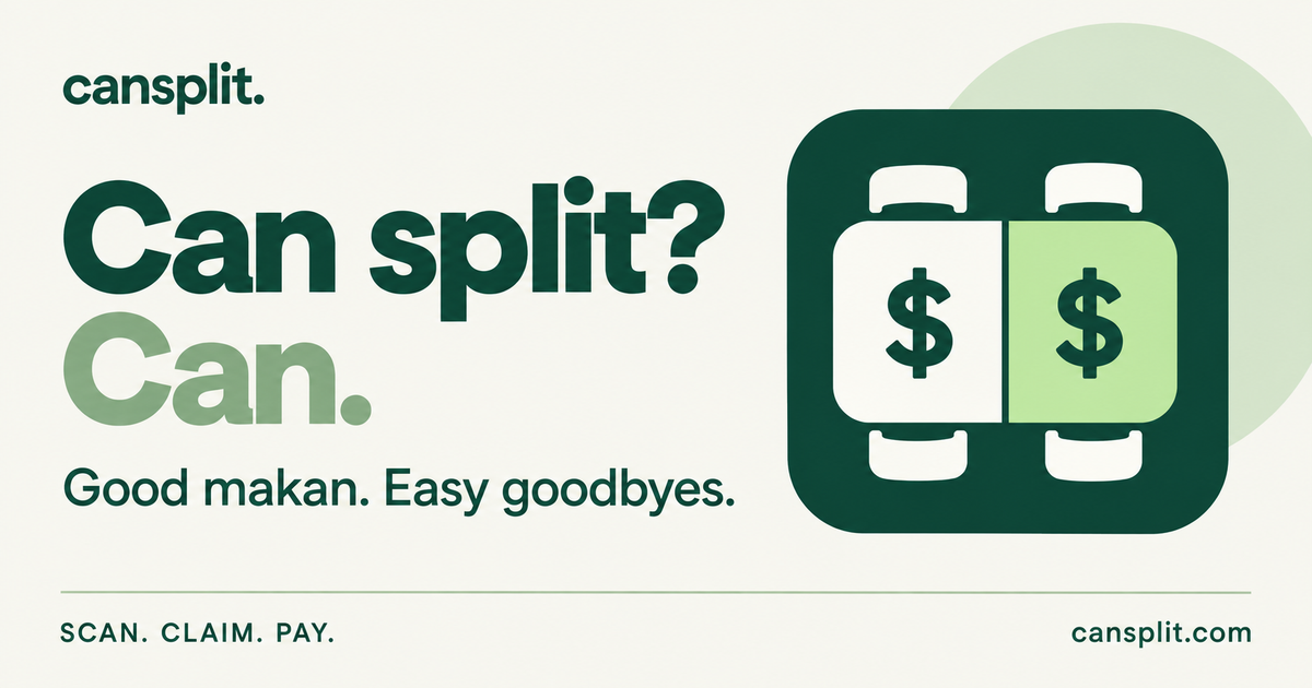 CanSplit official brand image with its split-receipt symbol and Can split? Can. message.